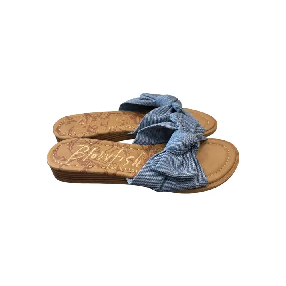 Blowfish Malibu Bow Slide Sandals Denim Blue Women’s 9.5